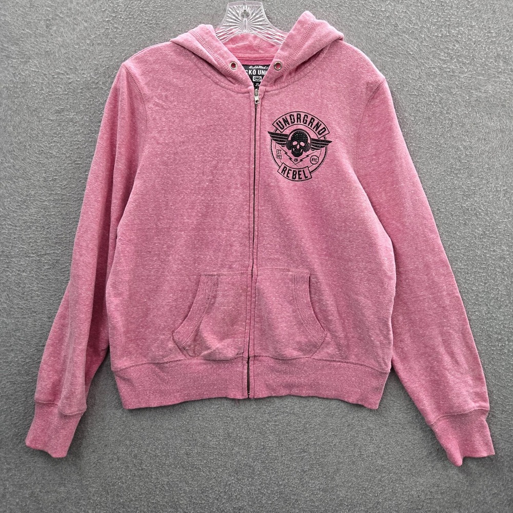 Ecko Unltd Women Sweatshirt XL Pink Hoodie Undergrown Rebel Rhinestones READ